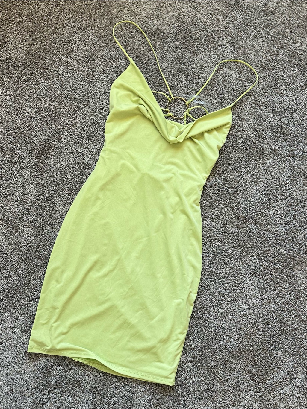 Lime Green Cowl Neck Spaghetti Strap Dress